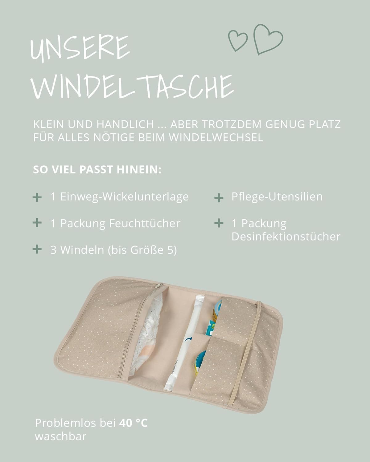 Windeltasche für unterwegs, Classic Sand 18 x 27 cm