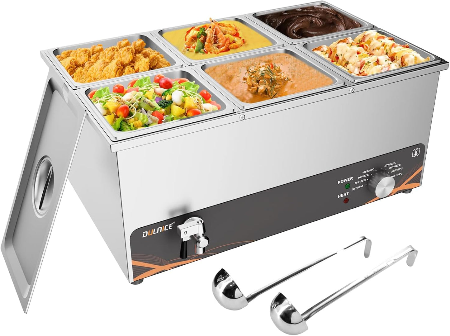 Bain Marie Speisewärmer mit sechs 1/6 GN Speisewannen, 6-Pan