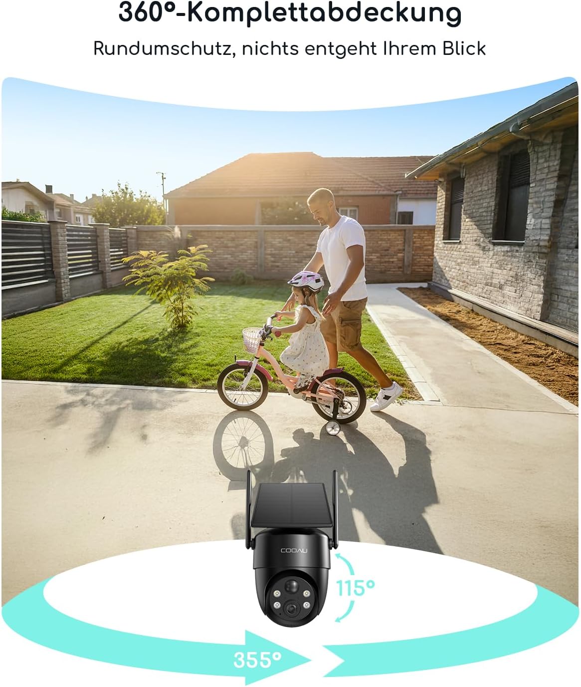 Überwachungskamera mit Solar-Panel & 360°-Sicht, Schwarz 1