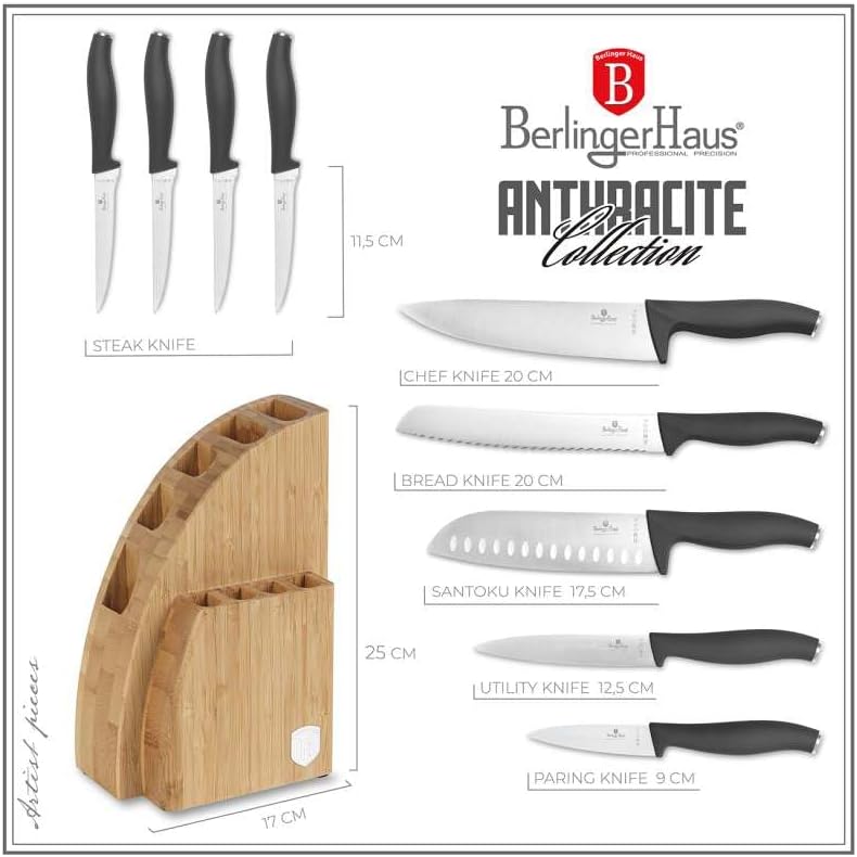 10-teiliges Messerset mit Ständer, Anthrazit