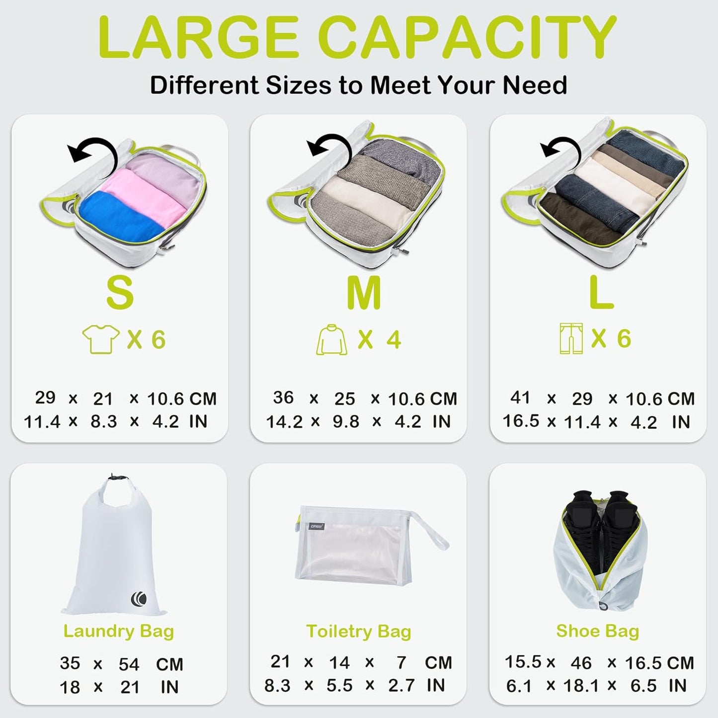 Kompression Koffer-Organizer Set, 8PCS Weiss