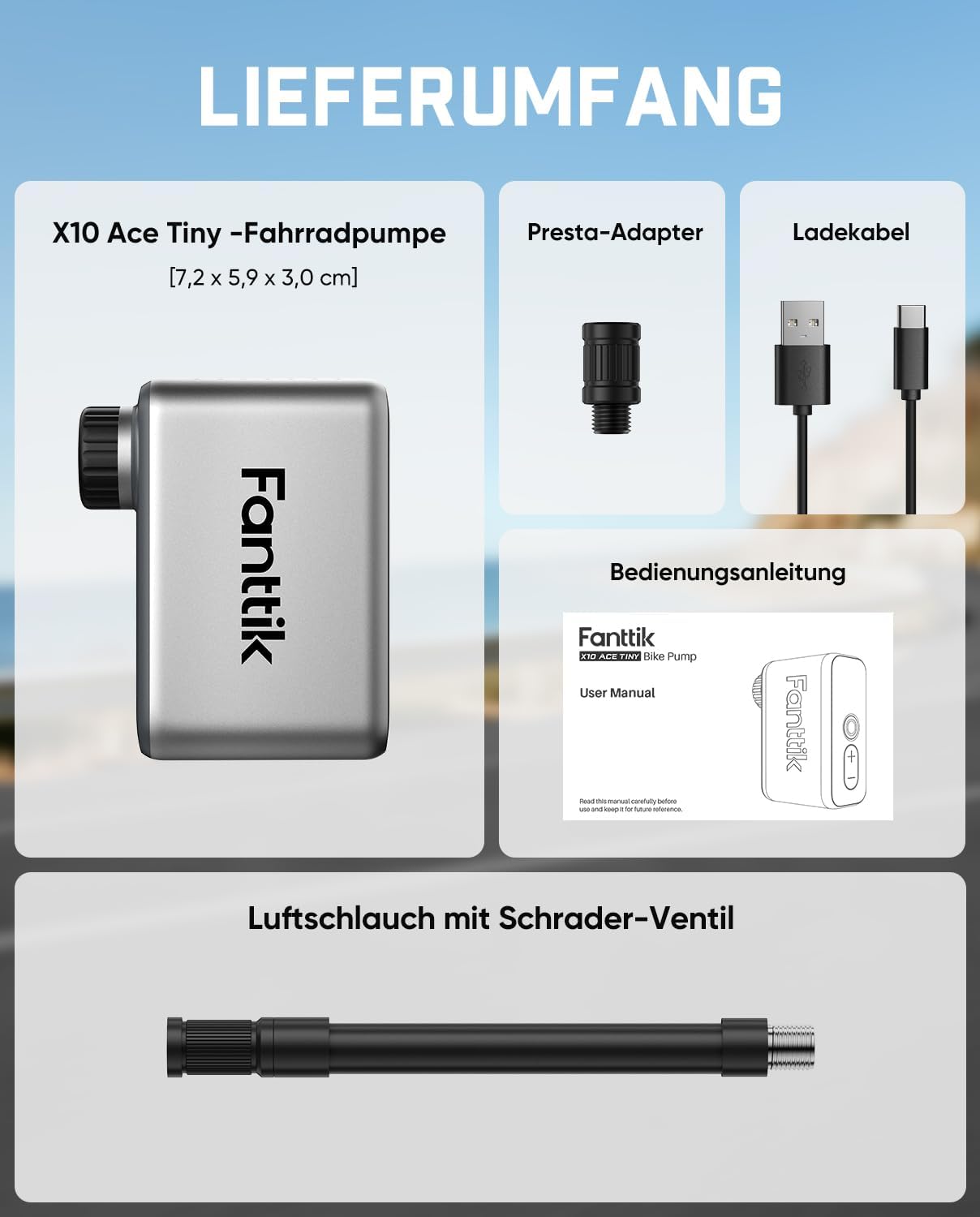 Elektrische Fahrradpumpe mit digitalem Manometer