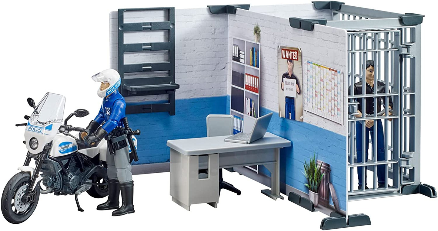 bworld Polizeistation mit Polizeimotorrad, Spielfigur, Modern