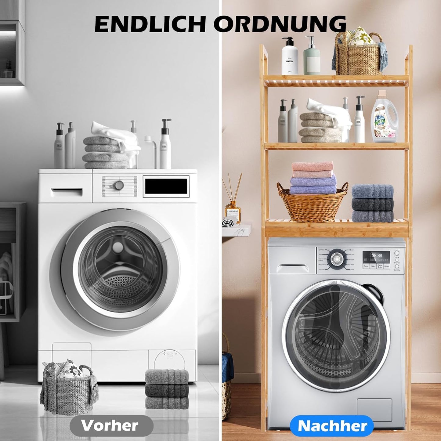 Waschmaschinenregal aus Bambus (66 x 26 x 170 cm)