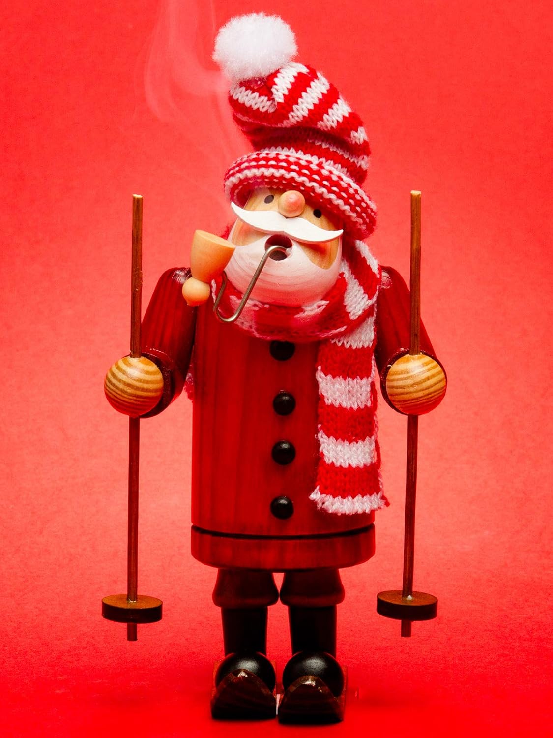 Räuchermännchen Weihnachtsmann auf Skiern, Höhe ca. 19.5 cm|A25 Rot - Weihnachtsmann auf Skiern