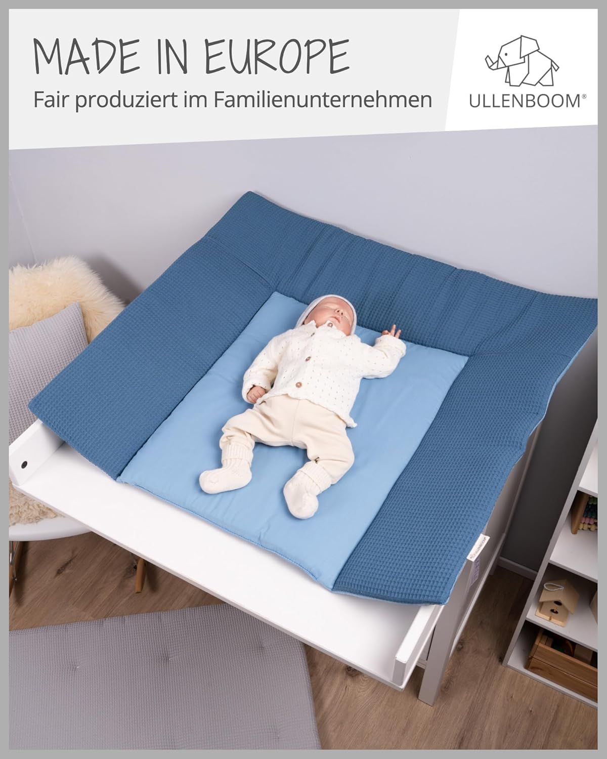 Wickelauflage 85x75 cm aus OEKO TEX Baumwolle, Blau Wickelauflage