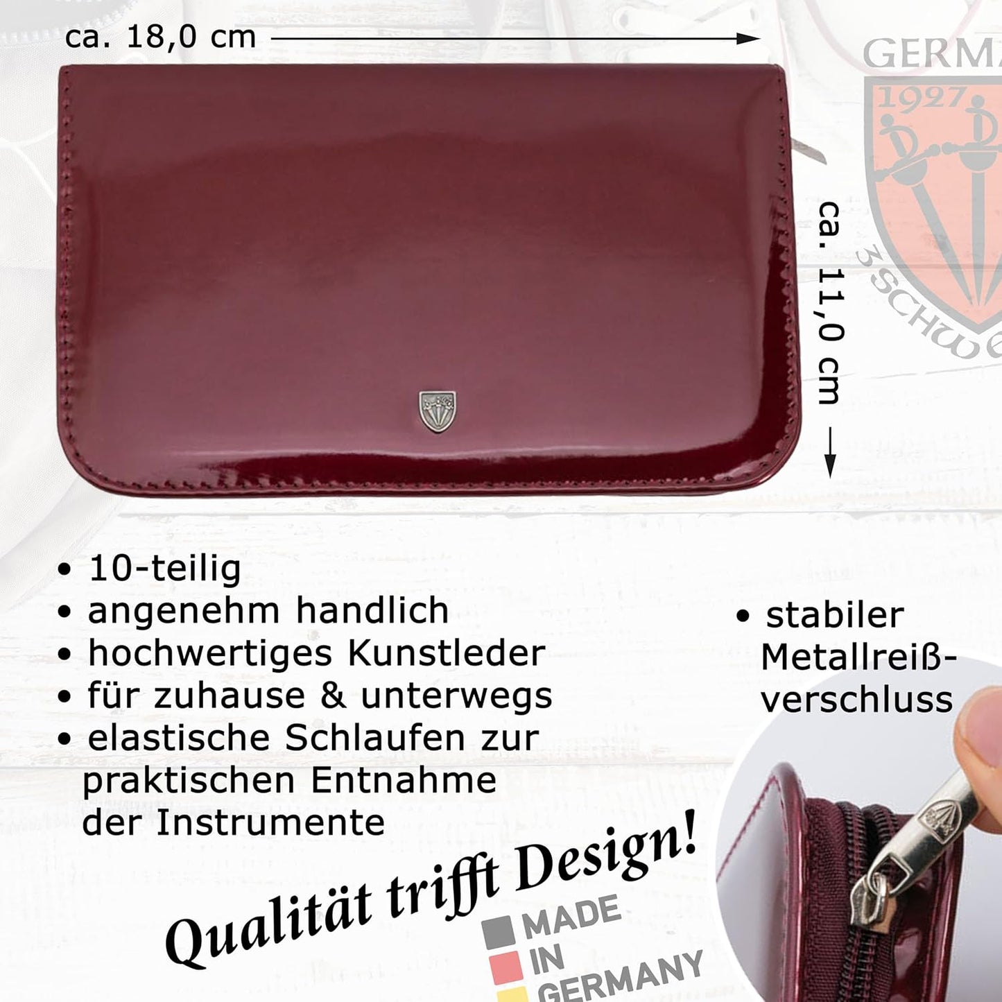 10-teiliges Spezia Maniküre Set, Weinrot - Kunstleder