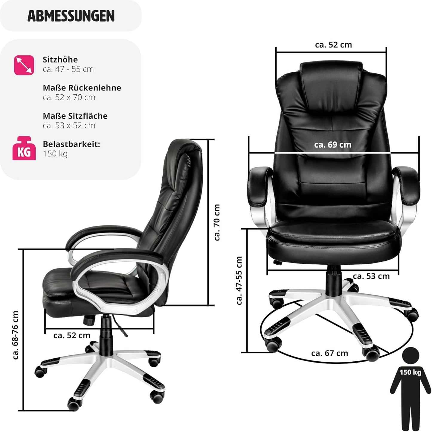 Ergonomischer Chefsessel mit Wippmechanik, Schwarz | Nr. 400578