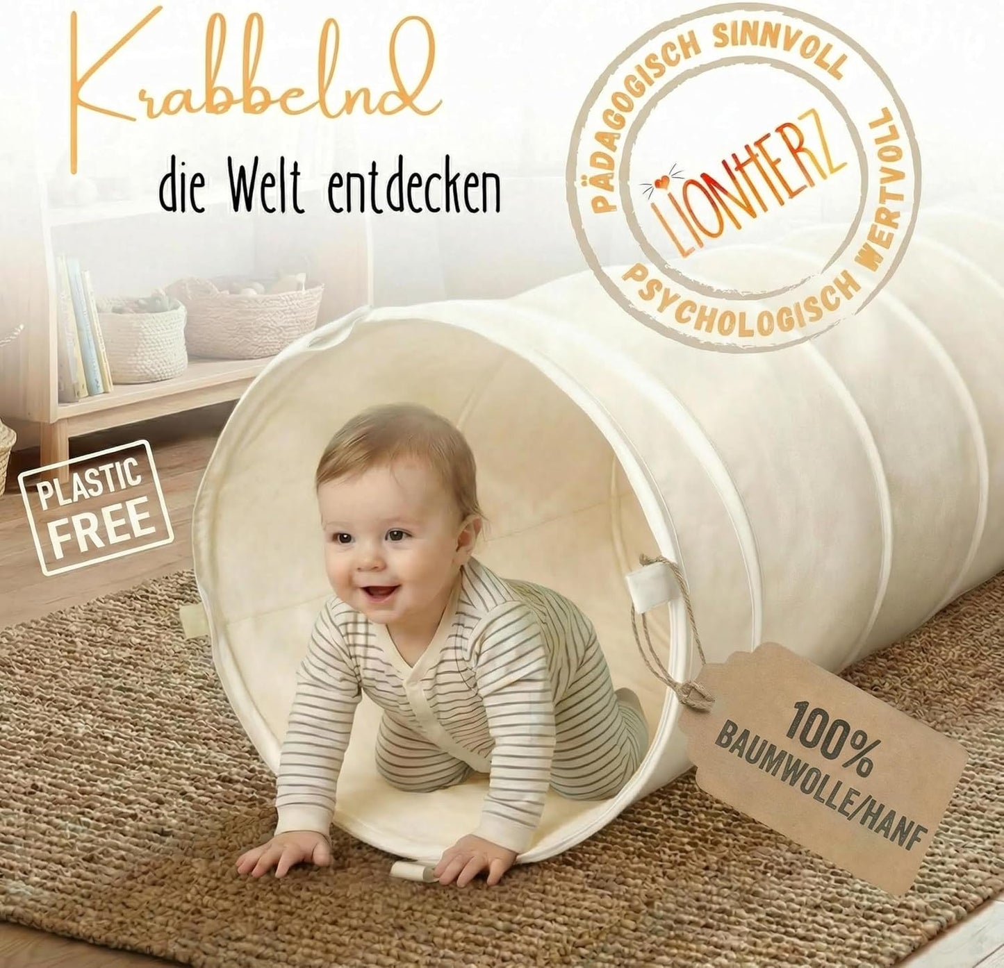 Pop-up Spieltunnel 180cm, Cremeweiss