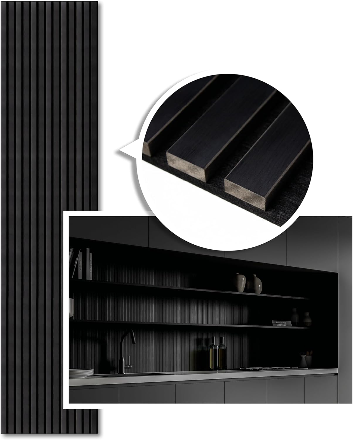 Akustikpaneele für Wanddeko, 120 x 60 cm Eiche Schwarz