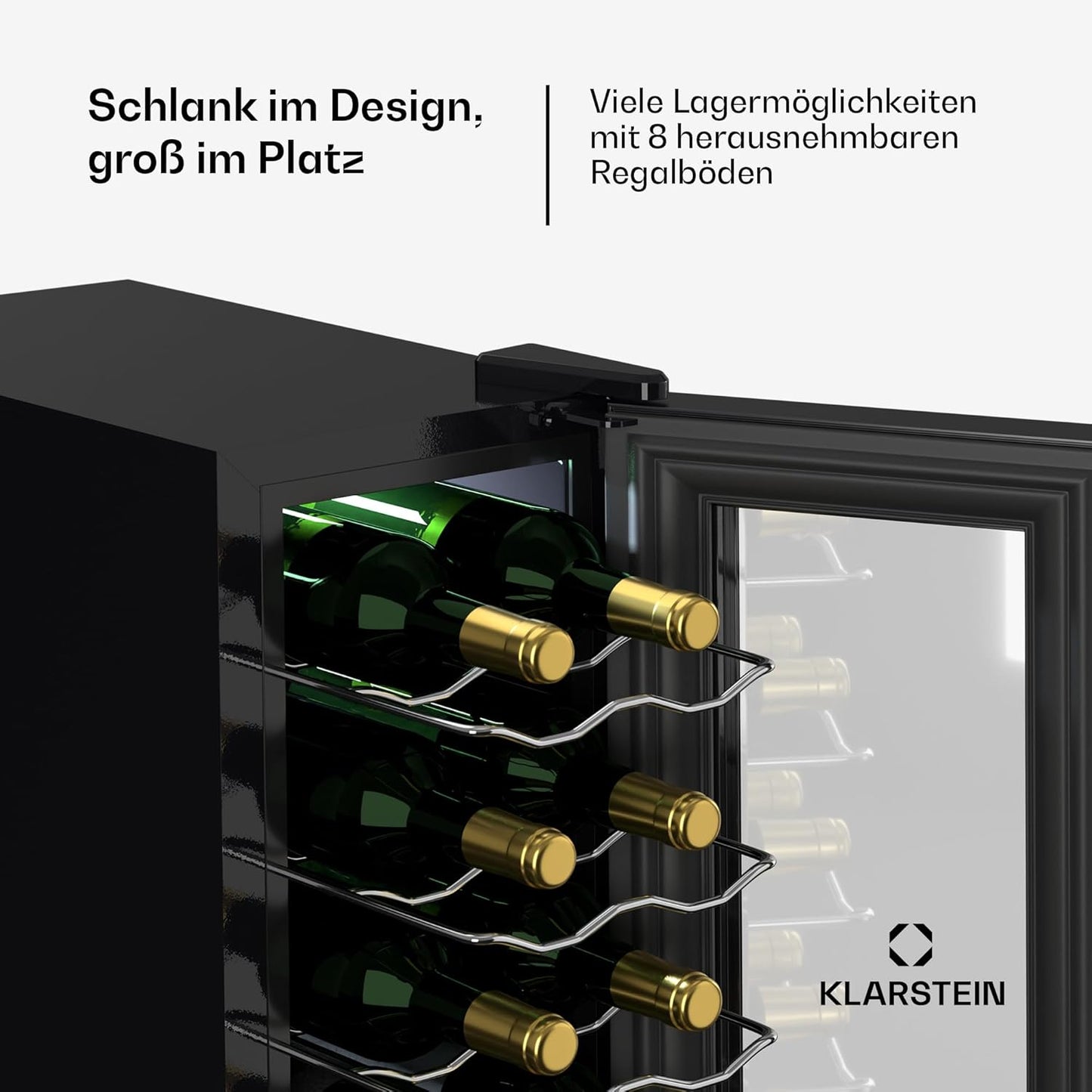 Weinkühlschrank für 18 Flaschen, Eine Zone schlank / 18 Flaschen / Schwarz
