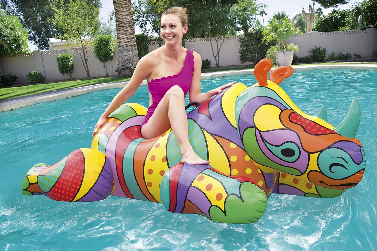 Aufblasbares Nashorn mit Pop-Art Design, Rhino Pool Float