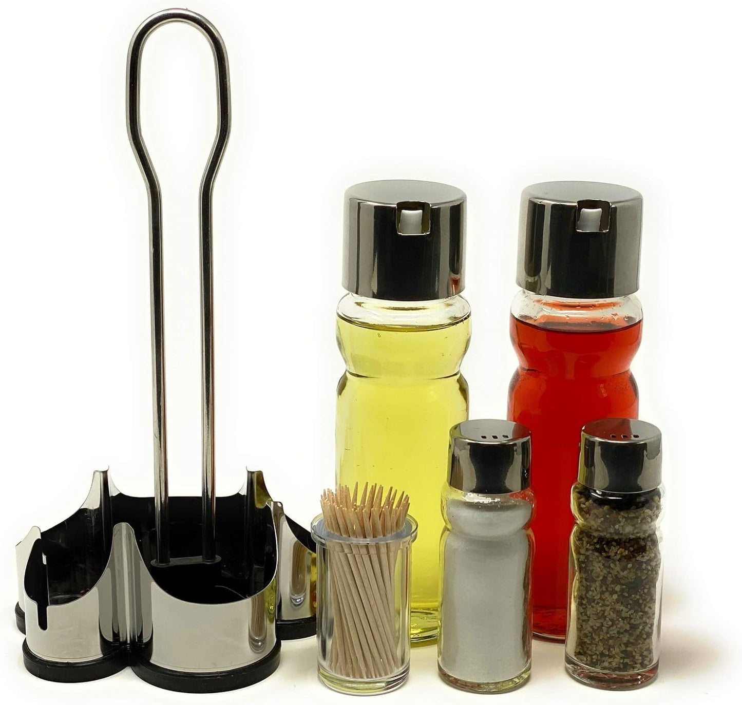 Essig-Öl-Spender Set mit Salz, Pfeffer, Zahnstocherhalter