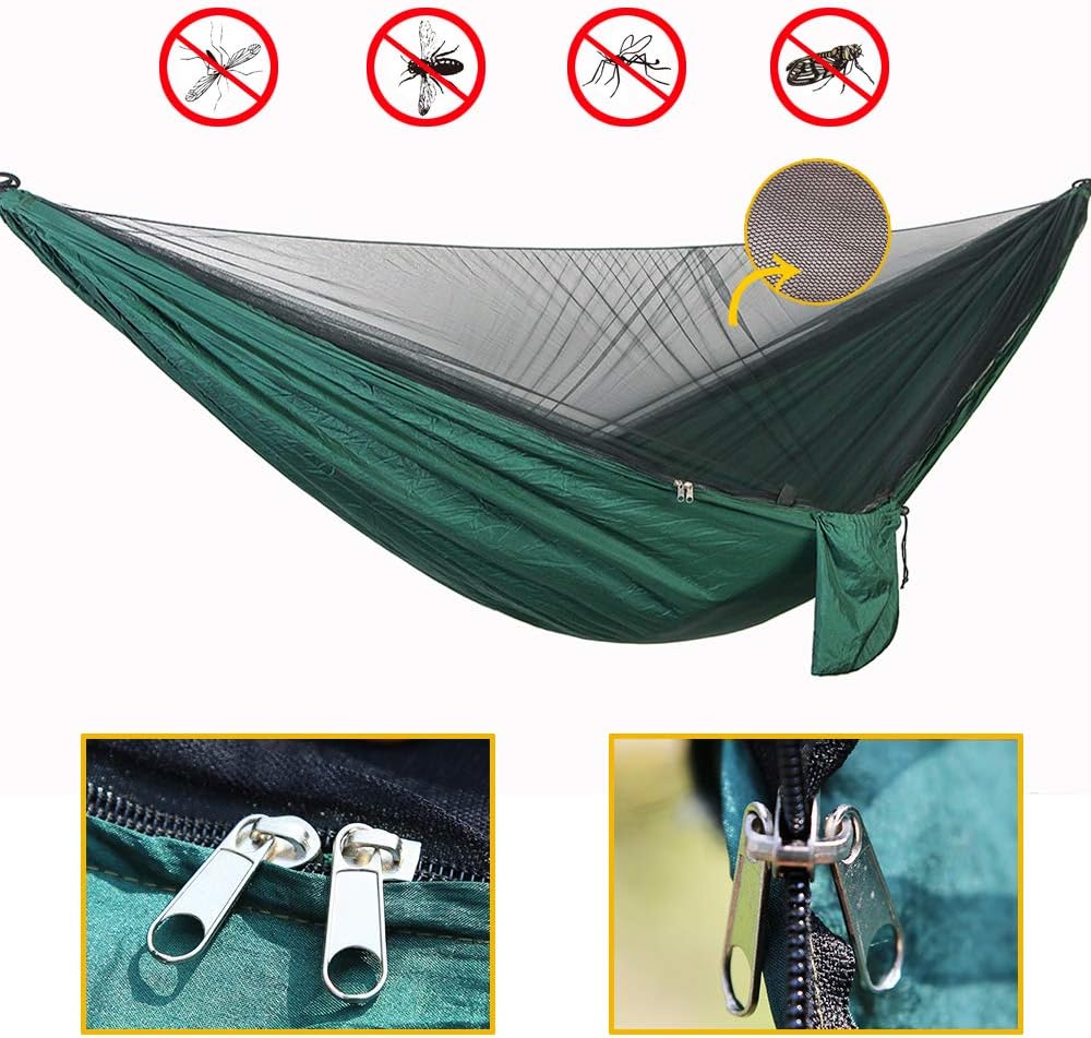 Camping-Hängematten-Set mit Moskitonetz und Regenfliege, Dunkelgrün