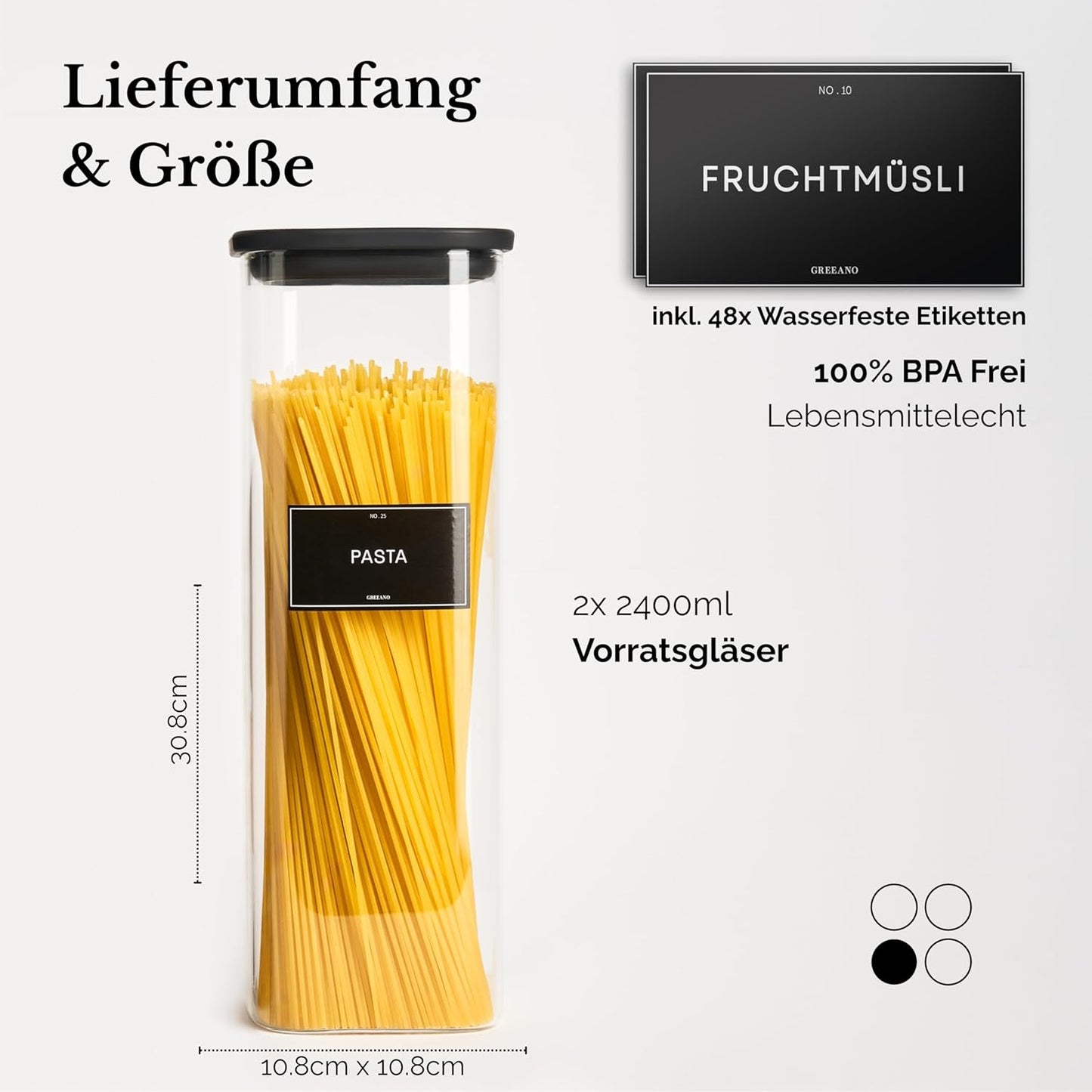 Vorratsglas-Set mit Glasdeckel, 2x 2400ml