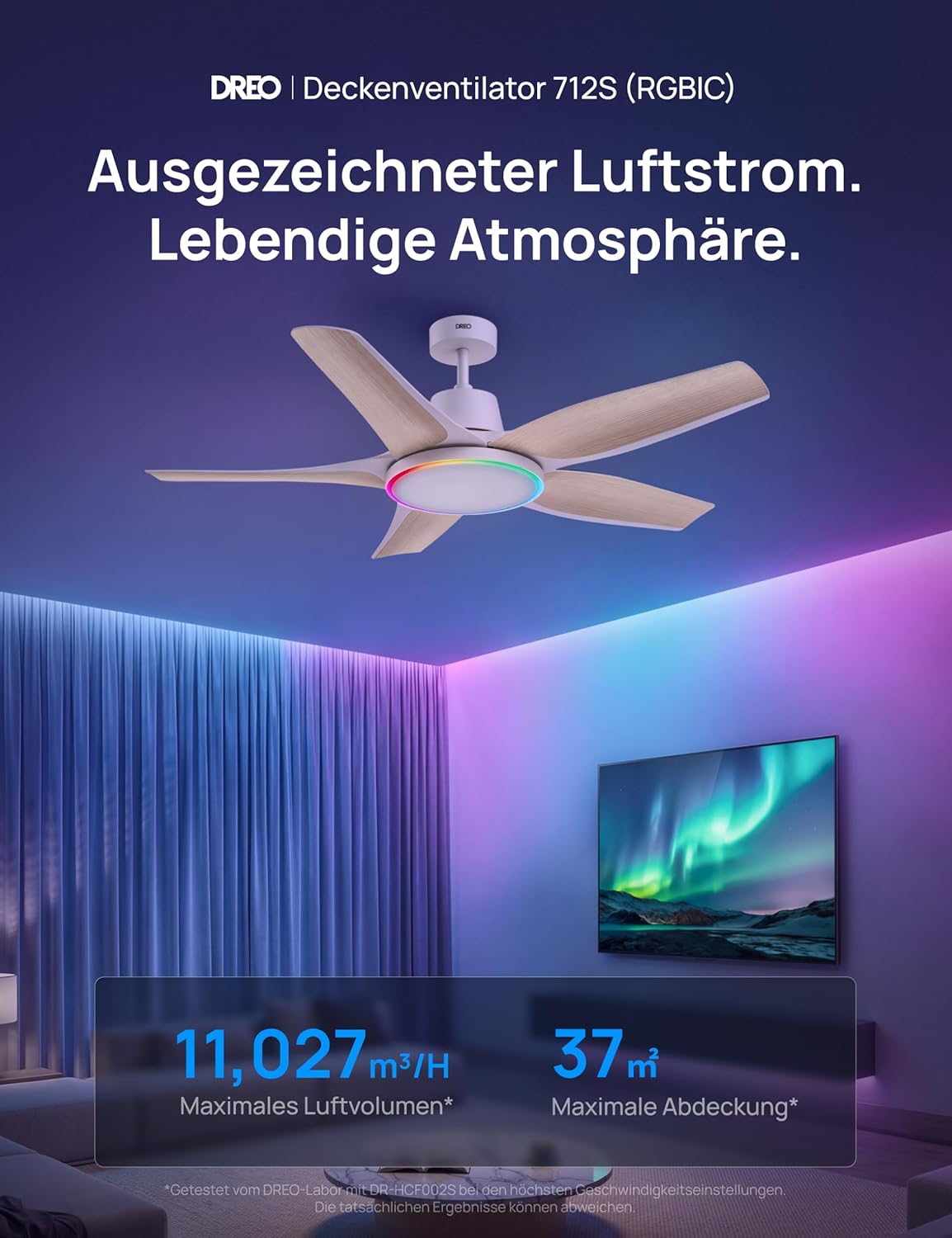 Smarter Deckenventilator mit Licht und App-Steuerung, Weiss