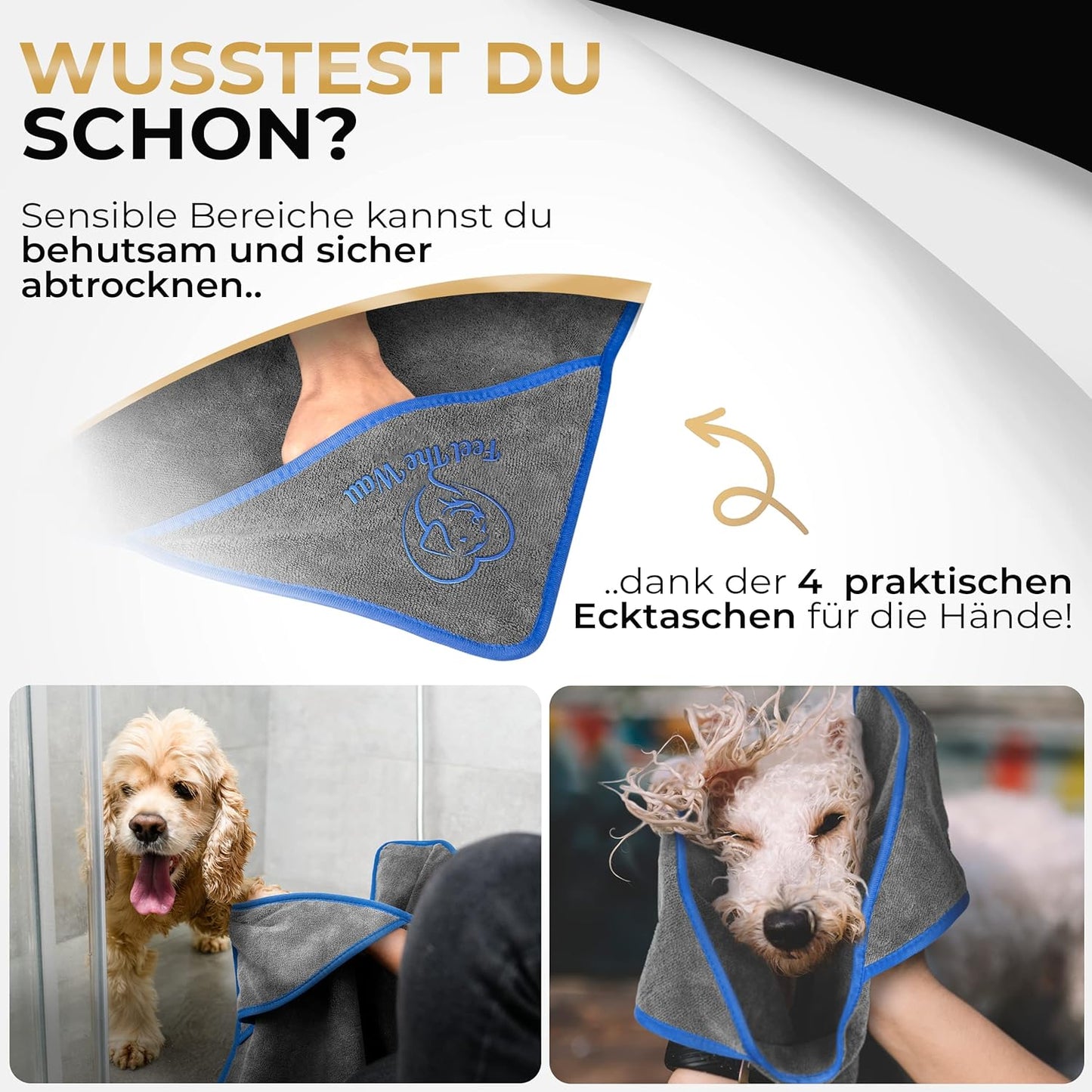 Hundehandtuch, 2er Pack / Grau / Blau