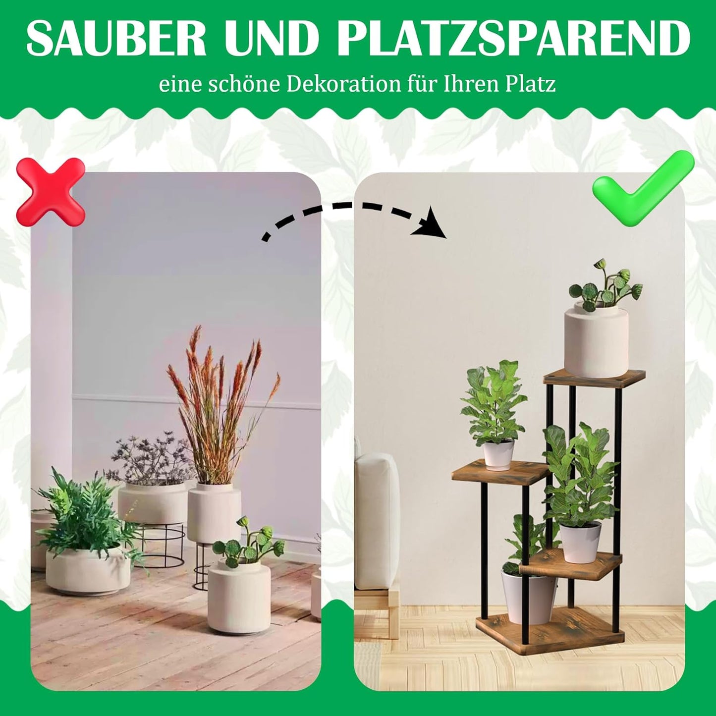 Blumenständer Holz mit 4 Ebenen für Innen & Aussen, Rot Schwarz