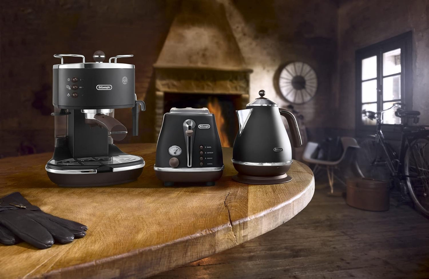 Icona Vintage ECOV311BK Espressomaschine mit Milchaufschäumer, Schwarz
