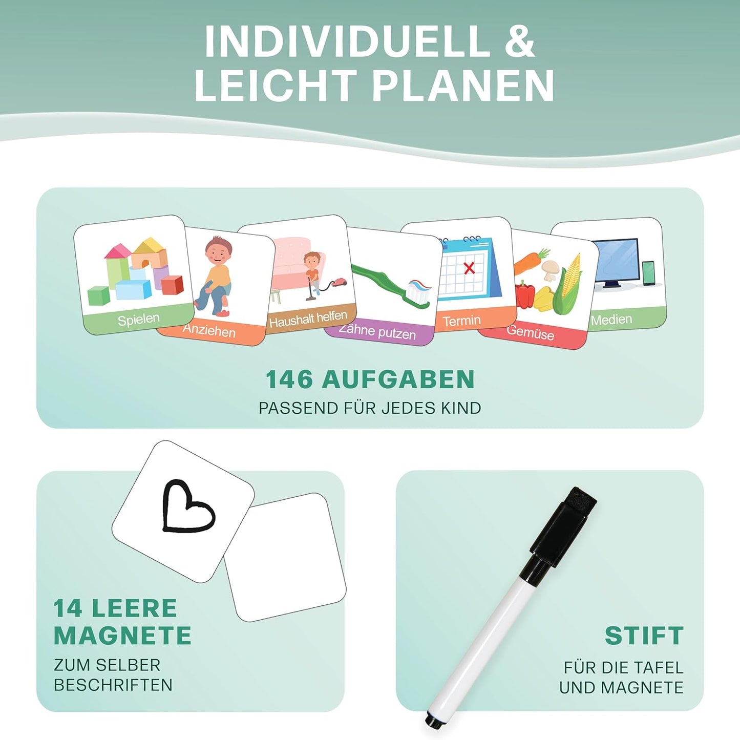 Montessori Magnet-Tagesplaner für Kinder (inkl. 160 Magnete), Tagesplan