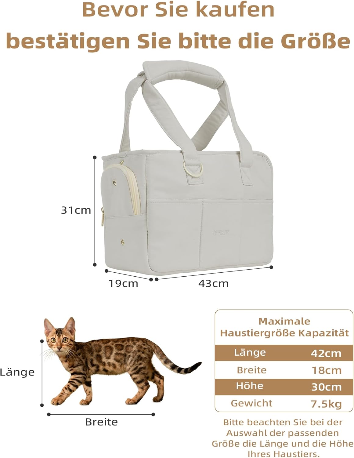 Hundetragetasche C01 für kleine Hunde, 43 * 19 * 31 cm Gray