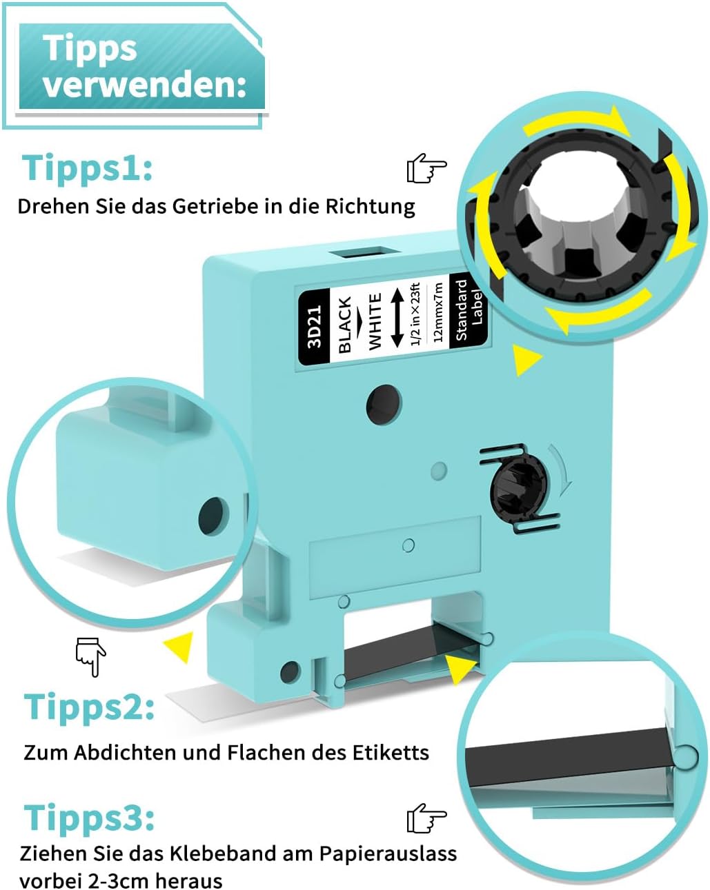 Etikettenbänder 3D21 für Dymo D1, 5er-Pack