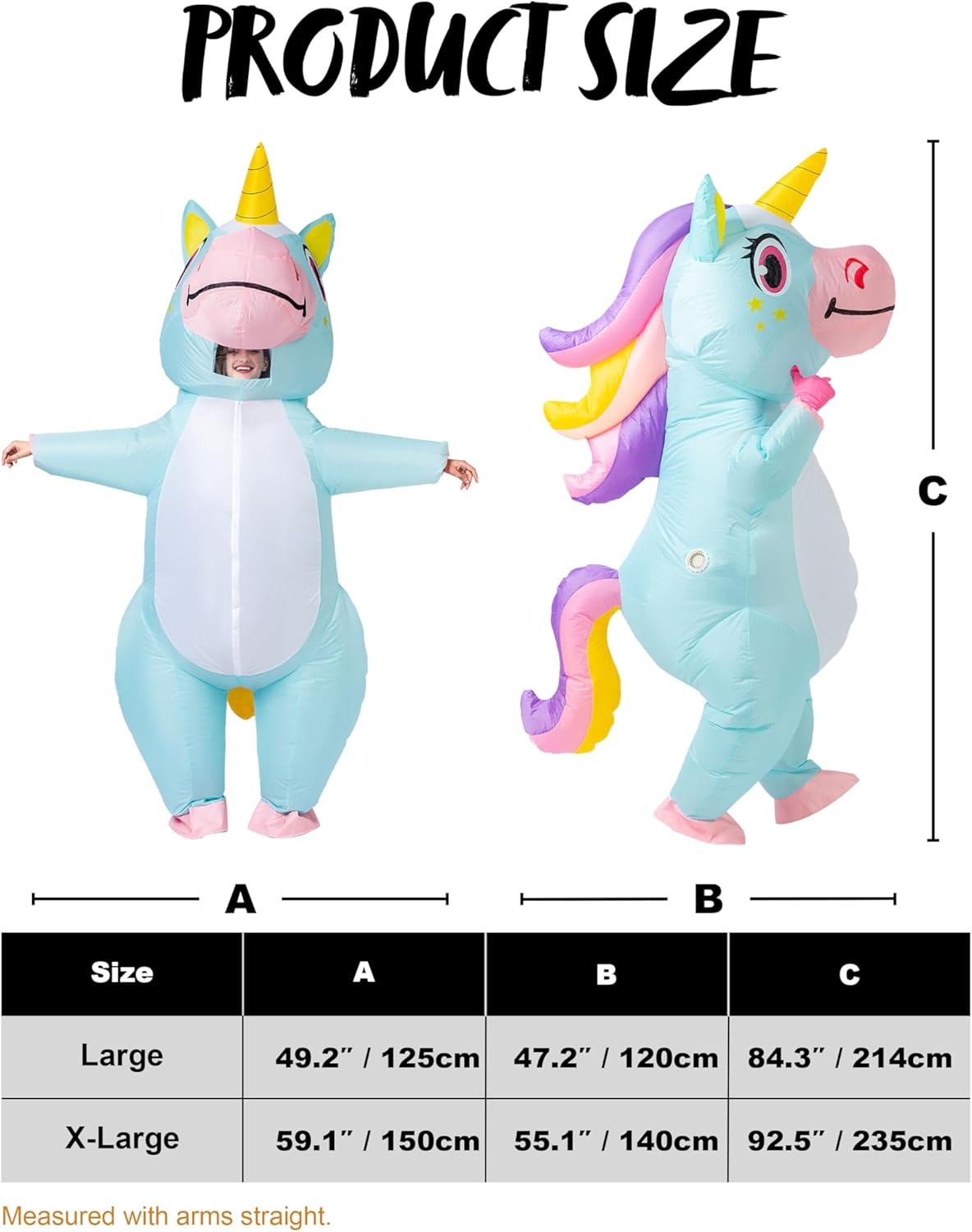 Aufblasbares Einhorn Kostüm für Erwachsene, Einheitsgröße Blau