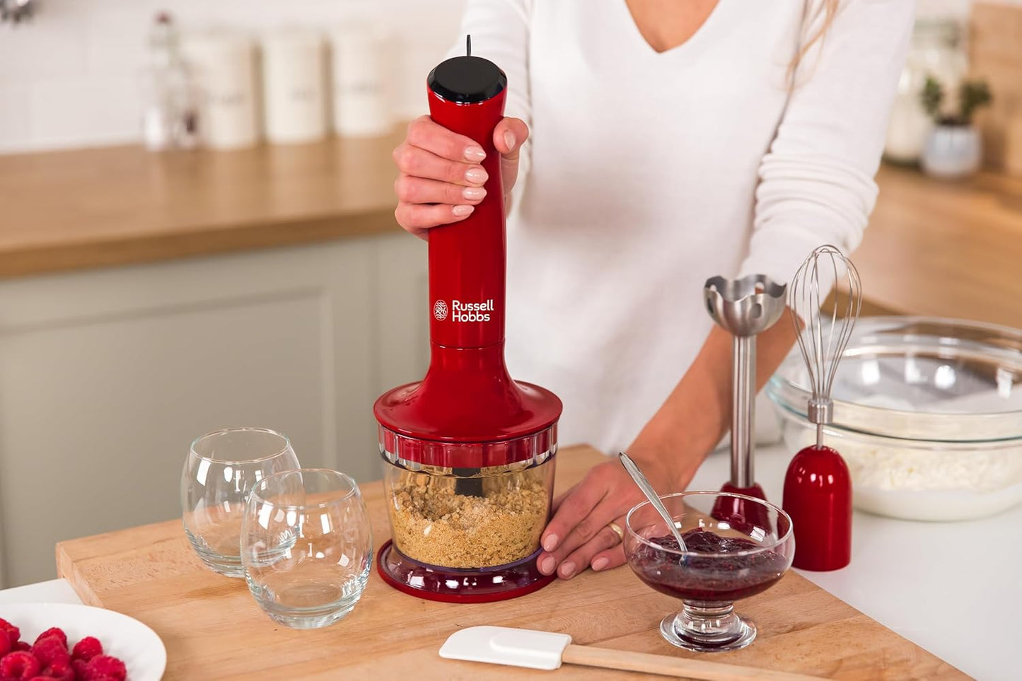 3-in-1 Pürierstab-Set mit Zubehör, Rot ; 700ml