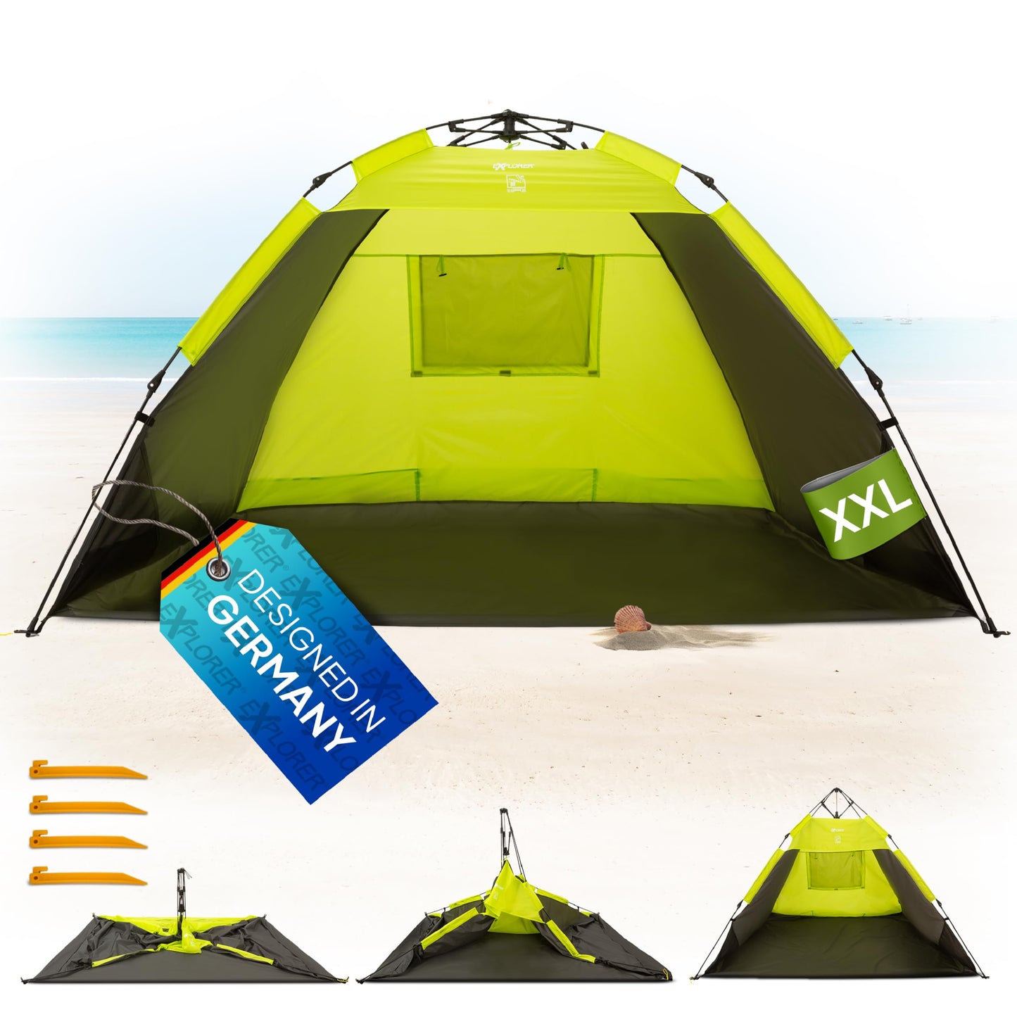 Strandmuschel mit UV-Schutz, Automatik XXL Grün