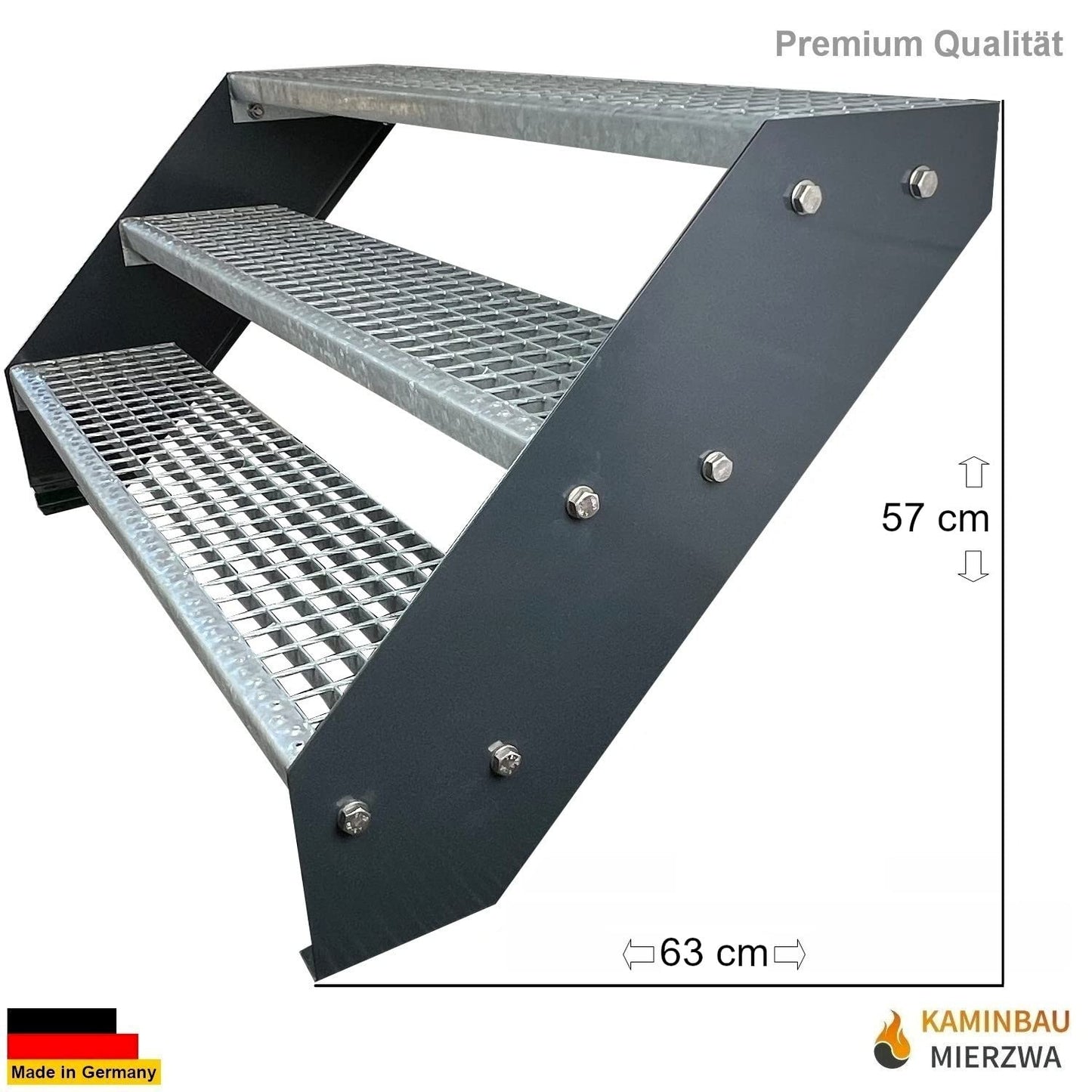 Stahl-Treppe mit 3 Stufen, wetterfest, 600 mm
