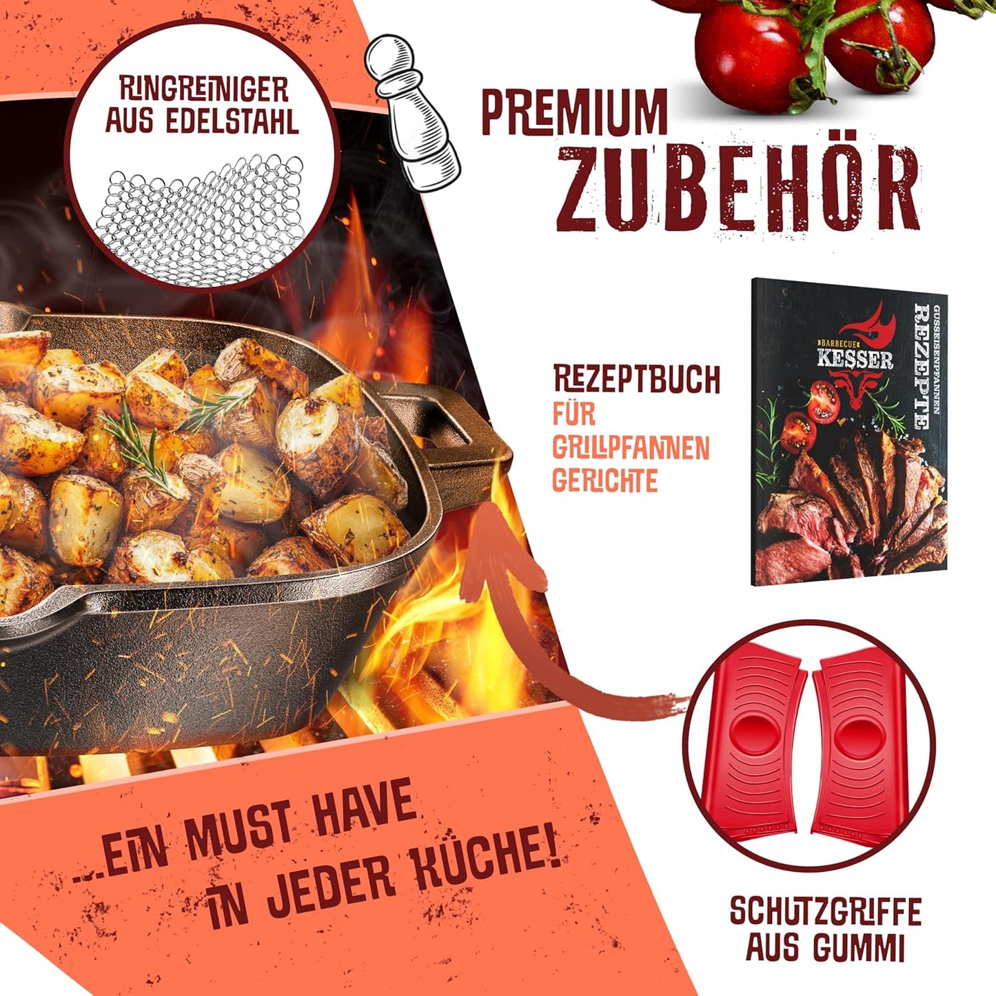 Gusseisen-Grillpfanne, 30 cm, 30 cm Eckig