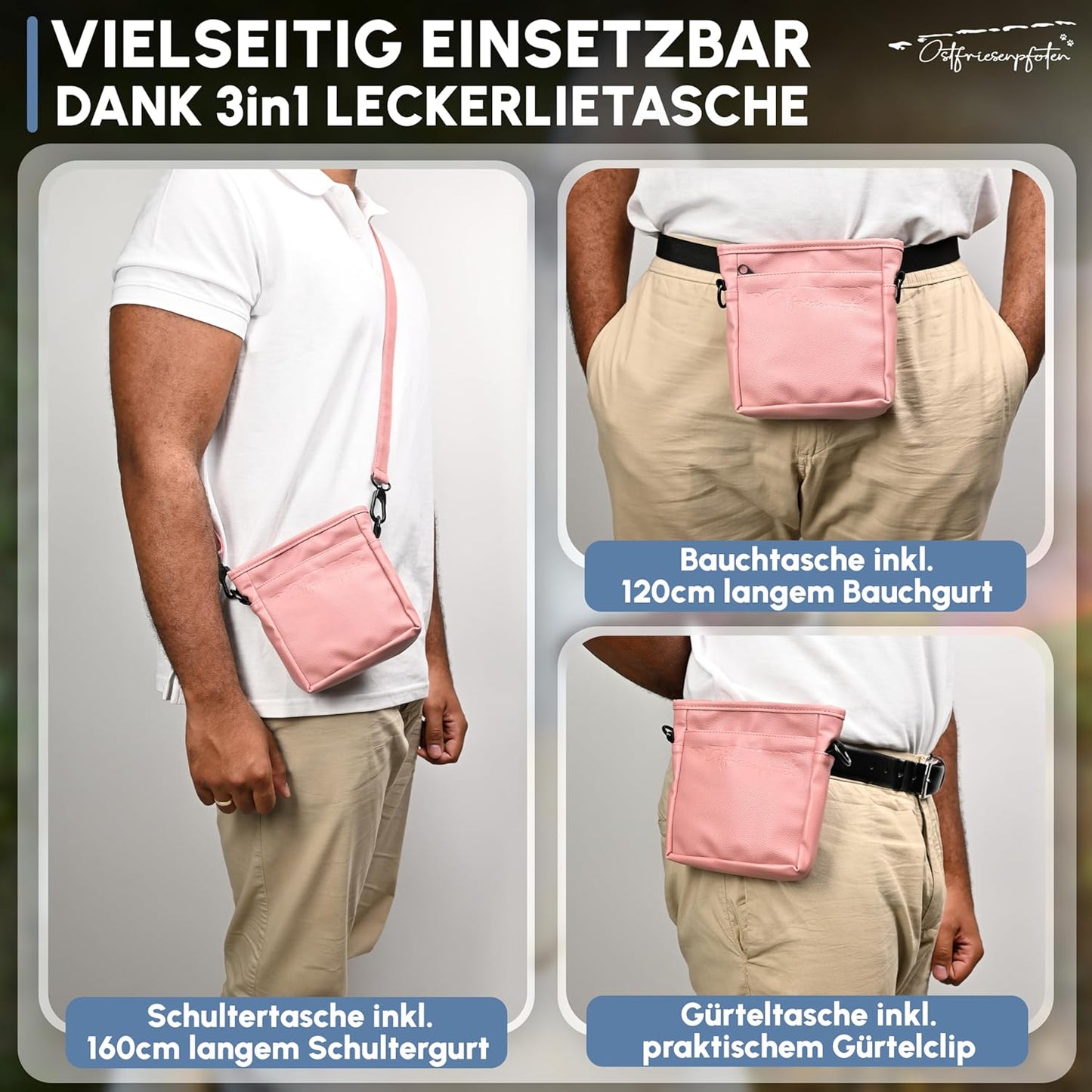 Leckerlibeutel Frieda mit Einhandmagnetverschluss, M, Altrosa