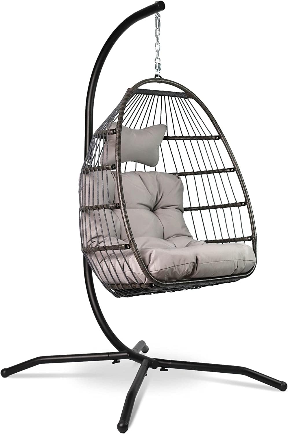Hängesessel mit Gestell - Boho Egg, Hellgrau