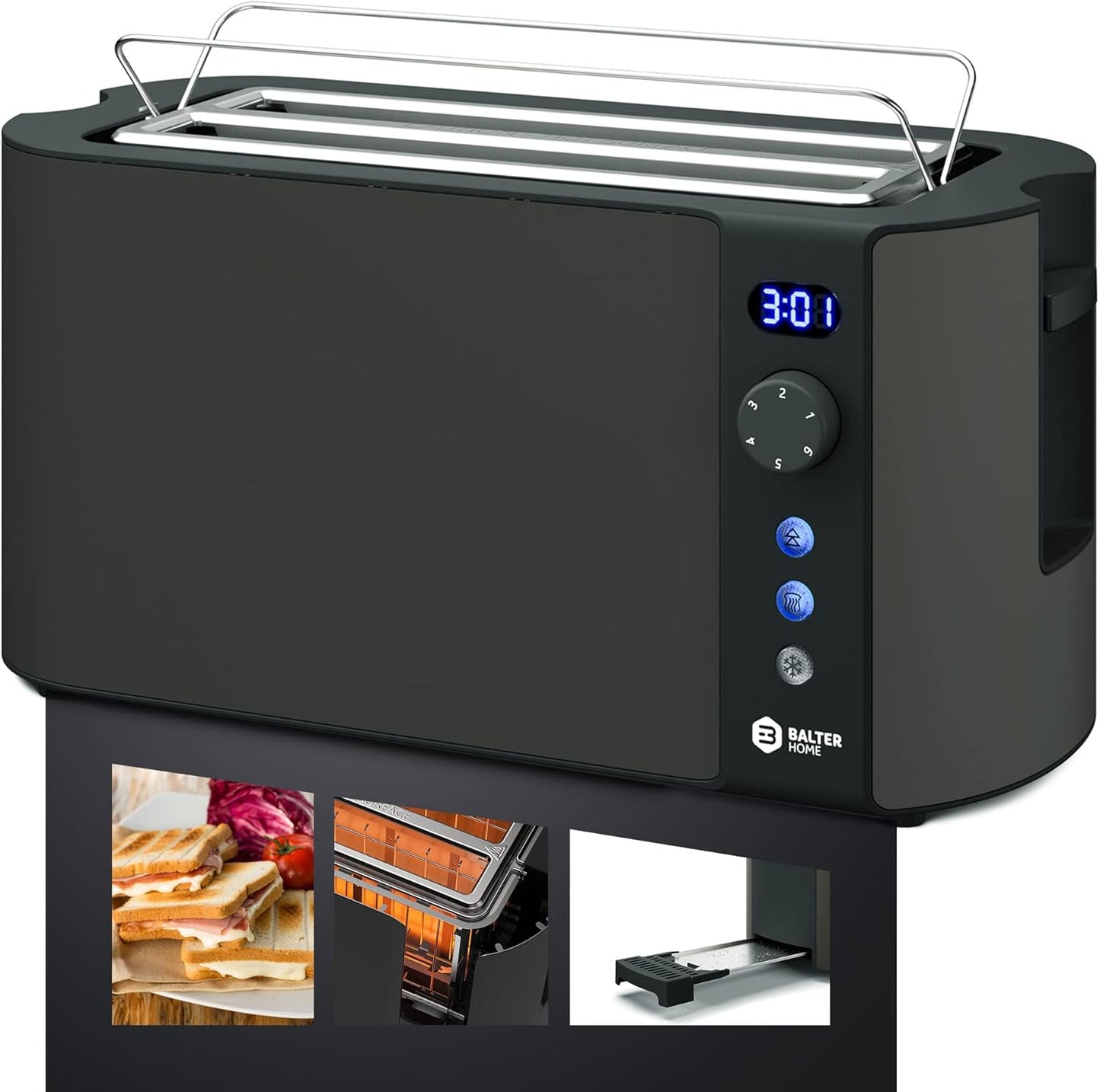 Toaster mit Langschlitz und LCD-Anzeige, Grau