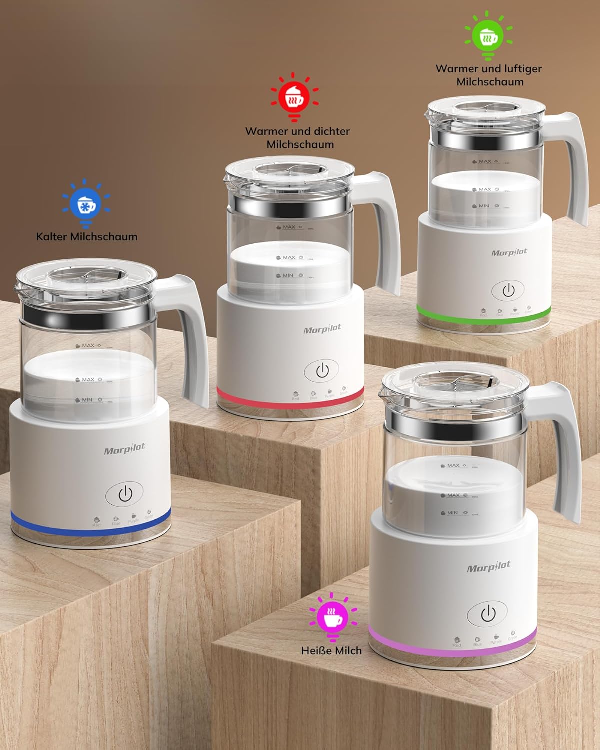 Elektrischer Milchaufschäumer 4-in-1, spülmaschinenfest, Weiss