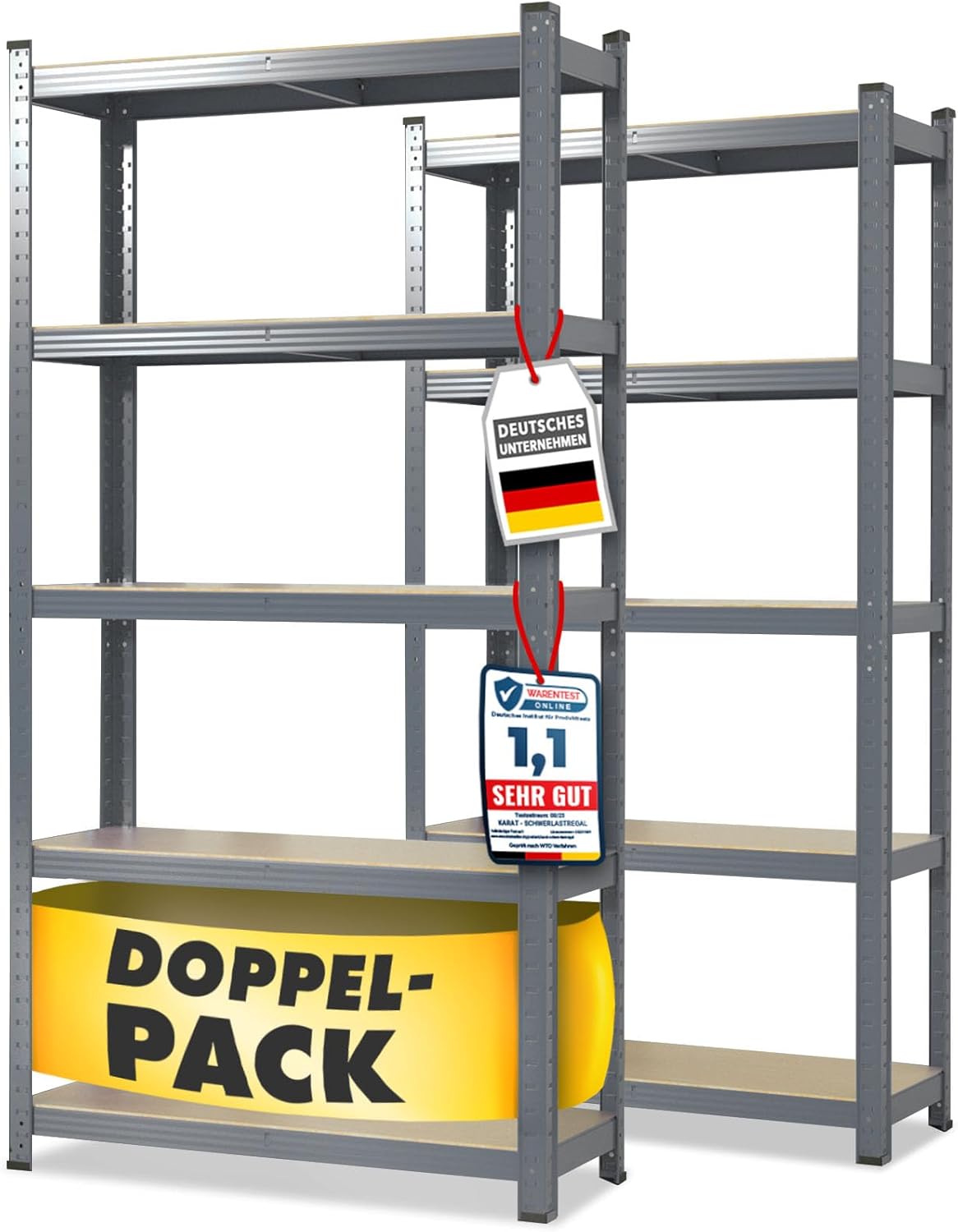 Schwerlast-Steckregal-Set (2 Stück), 150 x 75 x 30 cm Grau