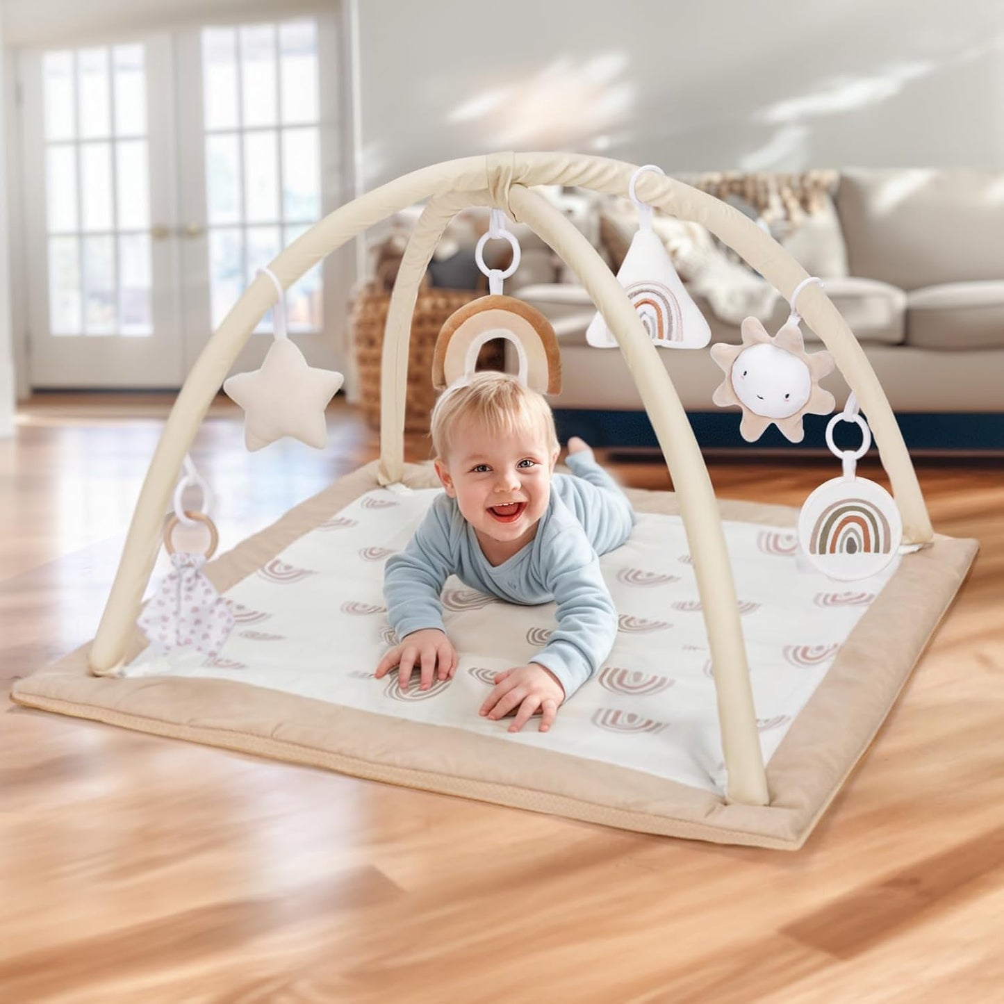 Spielbogen mit Krabbeldecke und Spielzeugen (ab Geburt), Braun