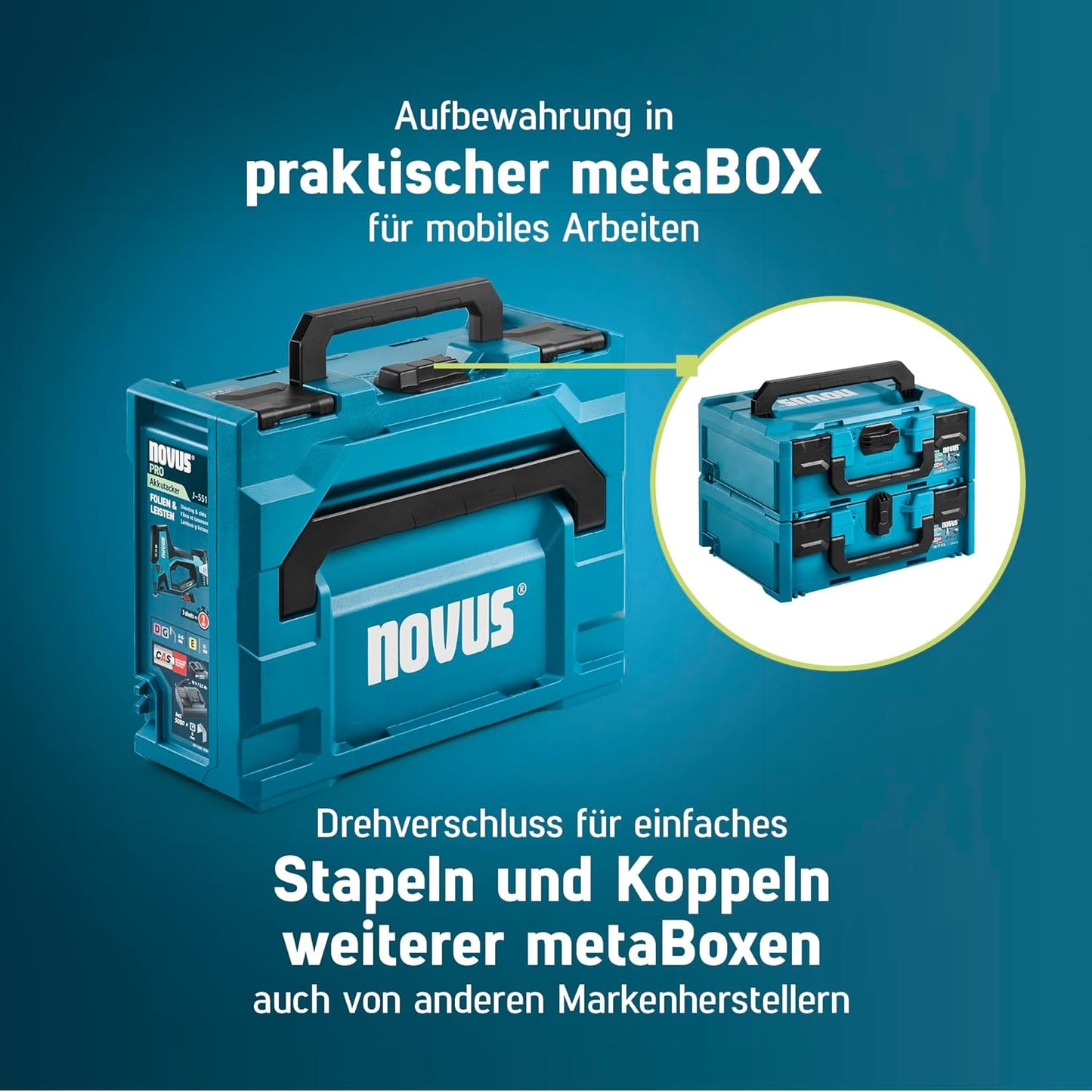 Akku Tacker J-551 031-0376 Set mit 25.000 Klammern, metaBOX Folientacker