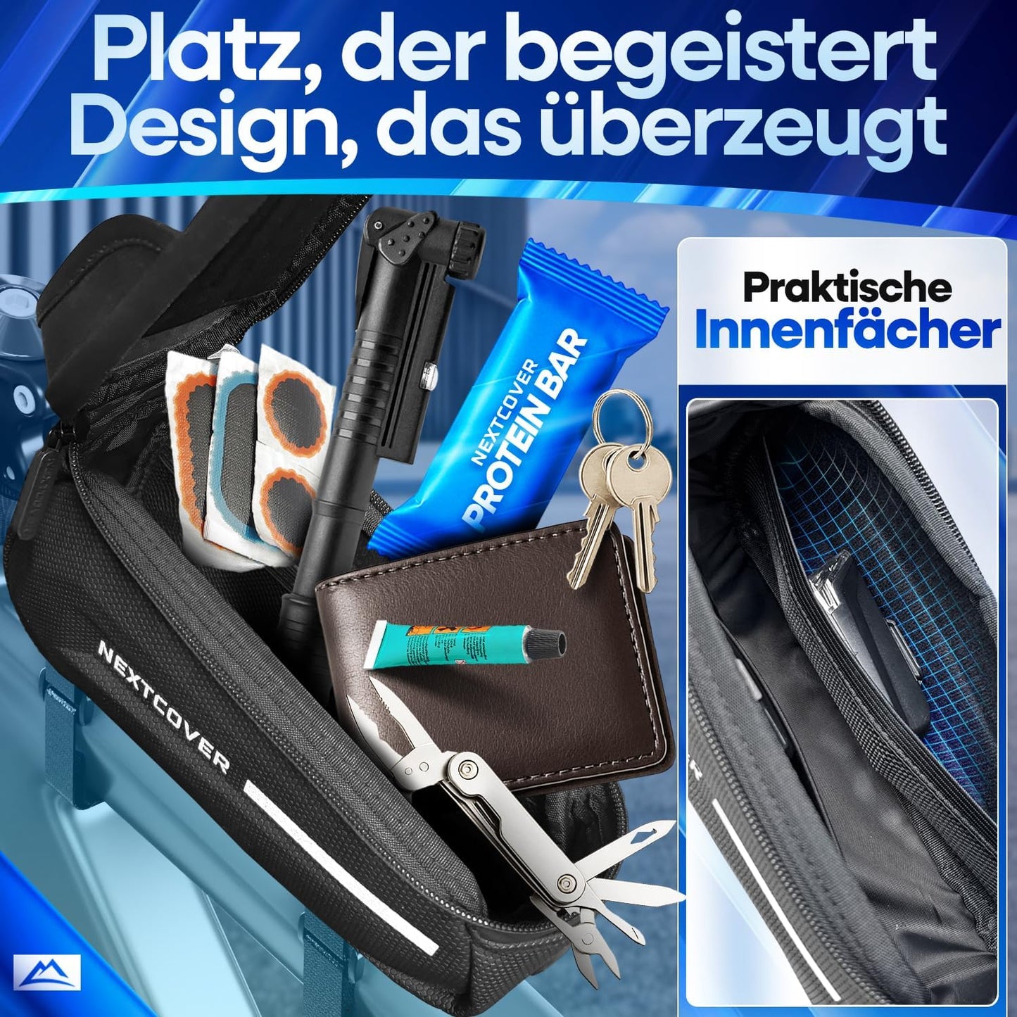 Velo-Rahmentasche mit Handytasche und Touchscreen, Schwarz
