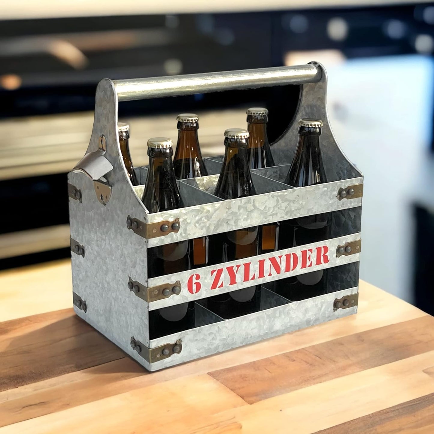 Bierträger mit Flaschenöffner 6 Zylinder V6
