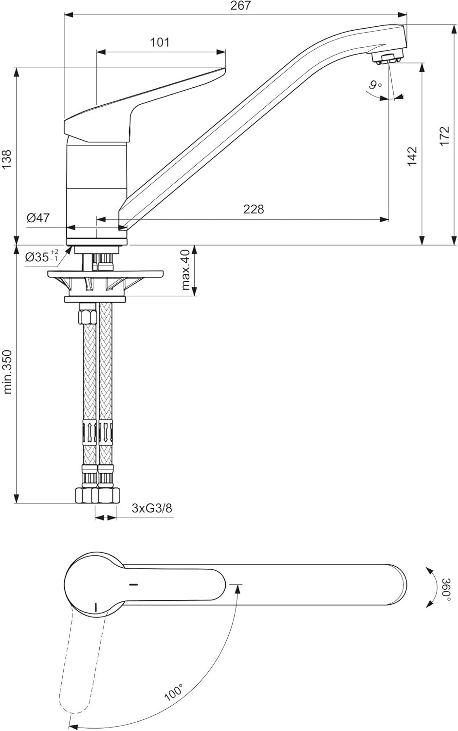 BC130AA Ceraflex Küchenarmatur, Niederdruck