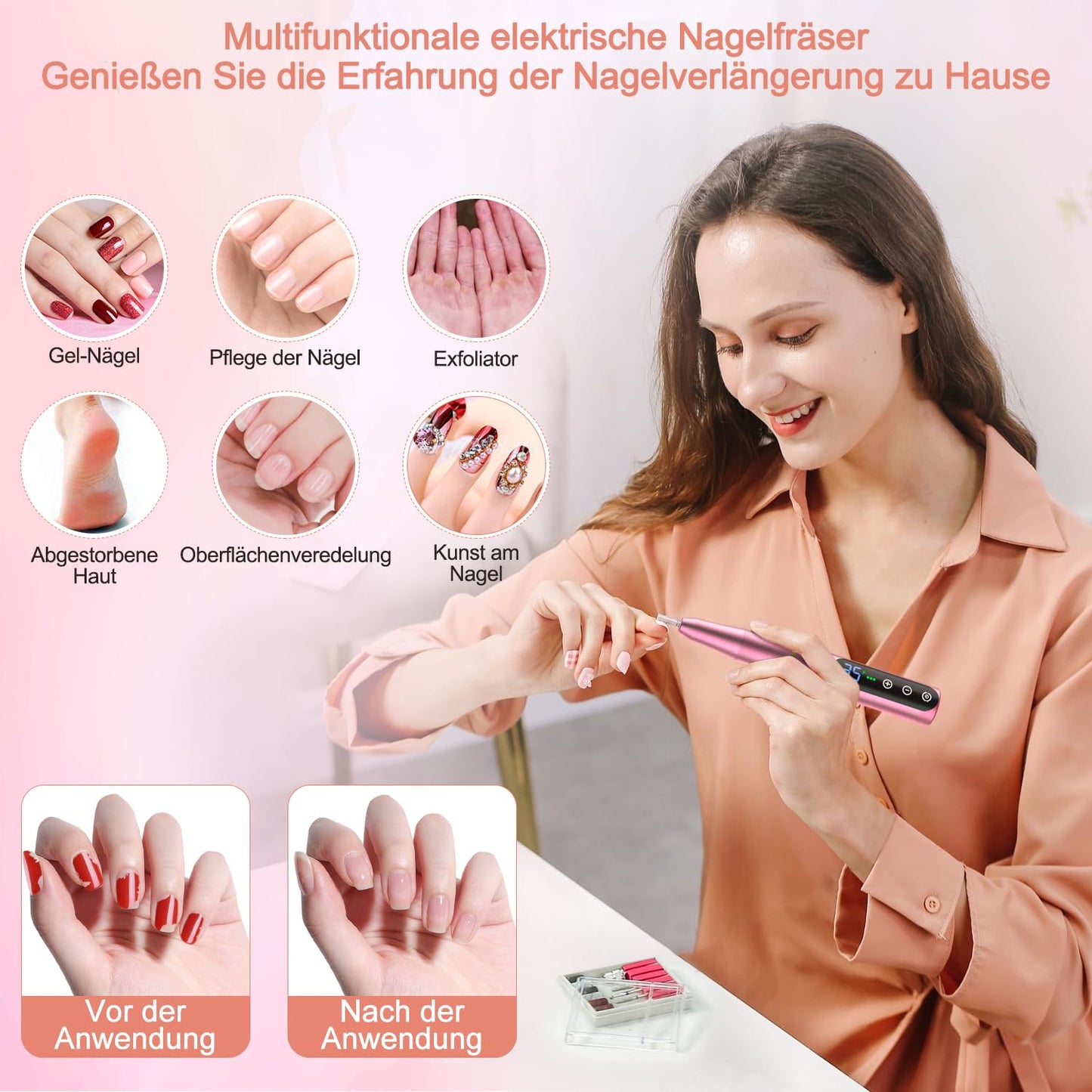 11-in-1 Nagelfräser-Set, Rosa