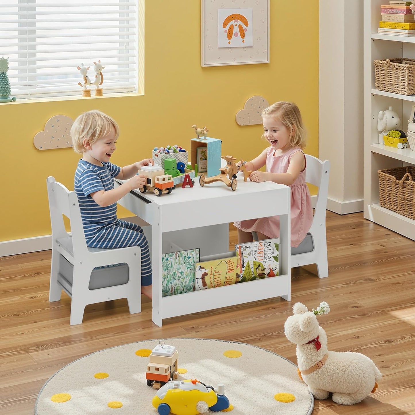 Kindertisch mit Stühlen, Grau