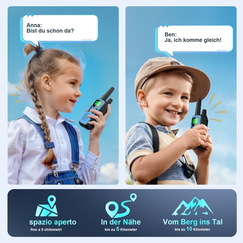 Walkie Talkie Set für Kinder, 3er Set Rot+Blau+Orange