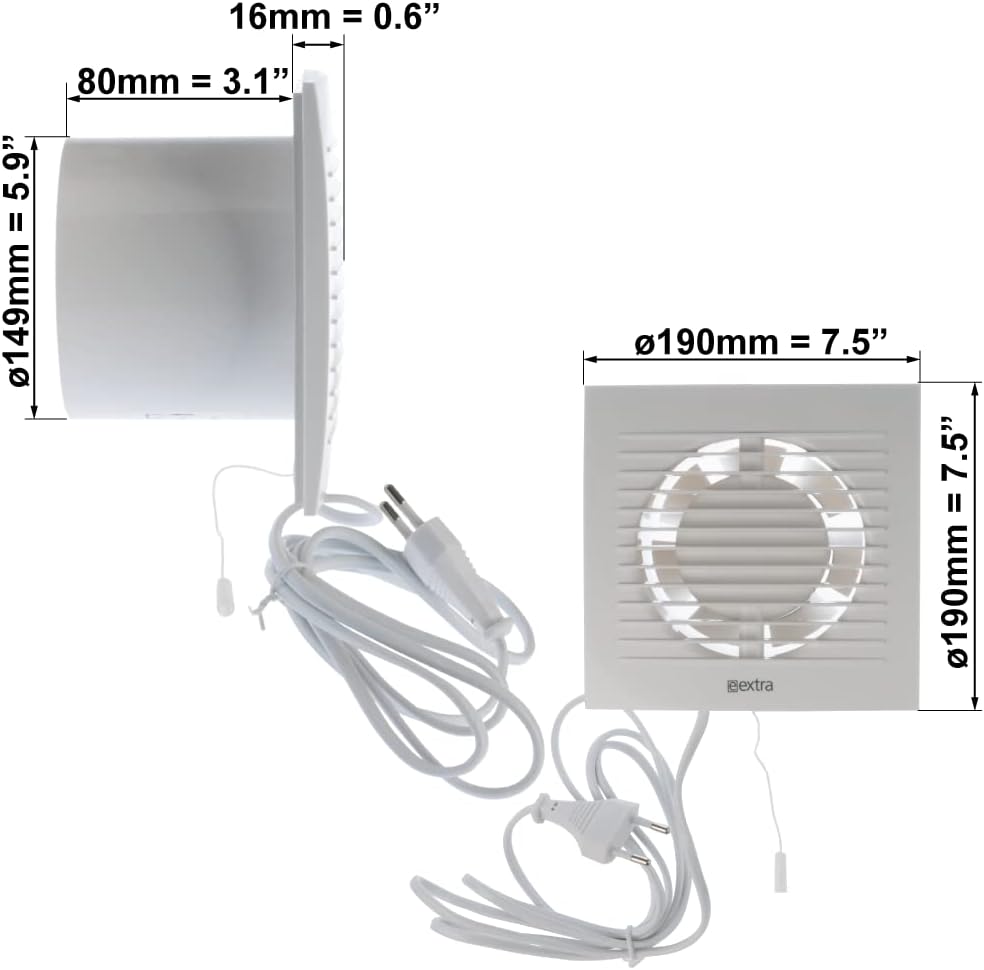 Wandventilator mit Abluftfunktion, Ø 150mm Weiß
