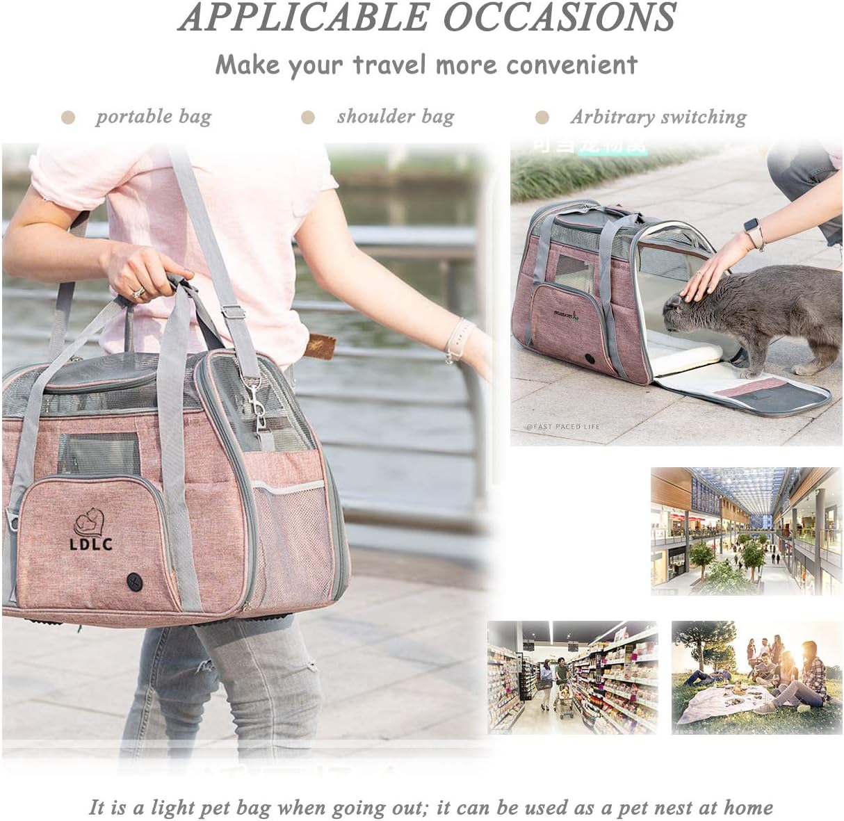 Tragetasche für Haustiere mit Fleece-Pad und Netz, pink