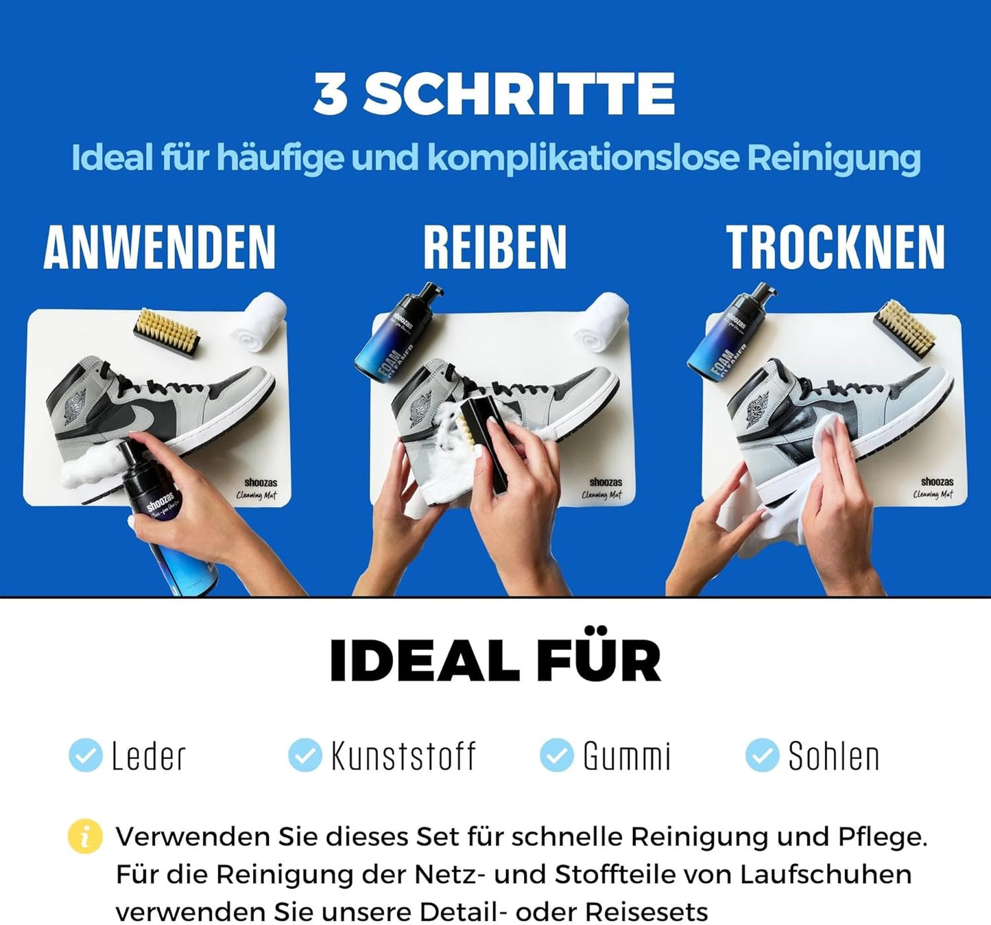 Schuhreinigungsset mit Schaumreiniger & Zubehör, Reinigungsset
