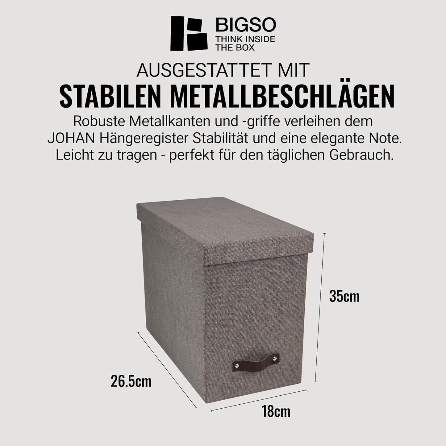 Johan Hängeregisterbox mit Deckel & Griff, Grau Leinenoptik