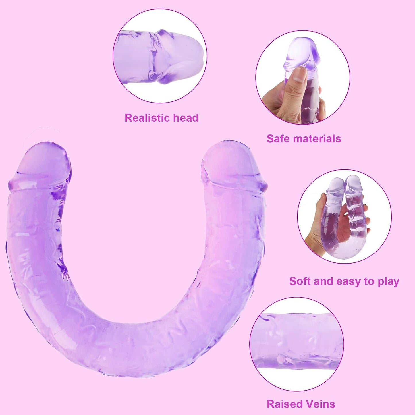 Flexibler Doppel-Dildo Kristall Jelly, Lila 46 cm