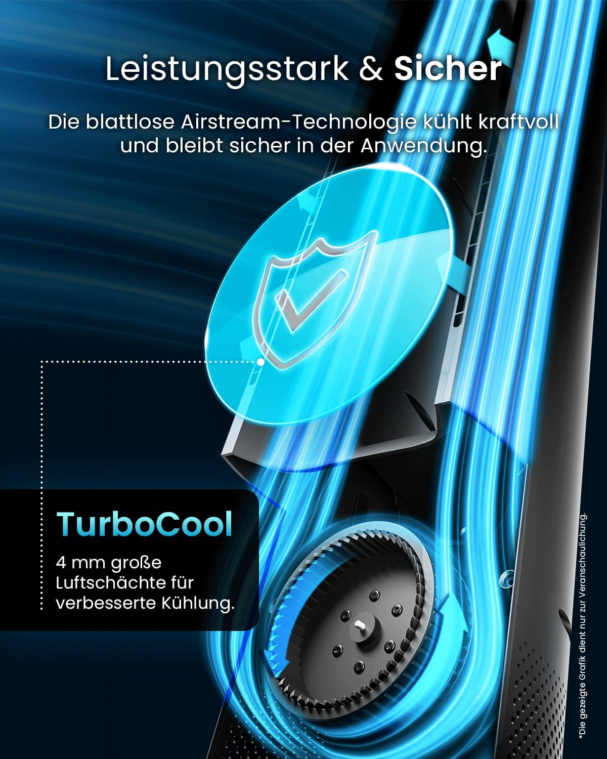 Rotorloser Turmventilator, Smart App Schwarz